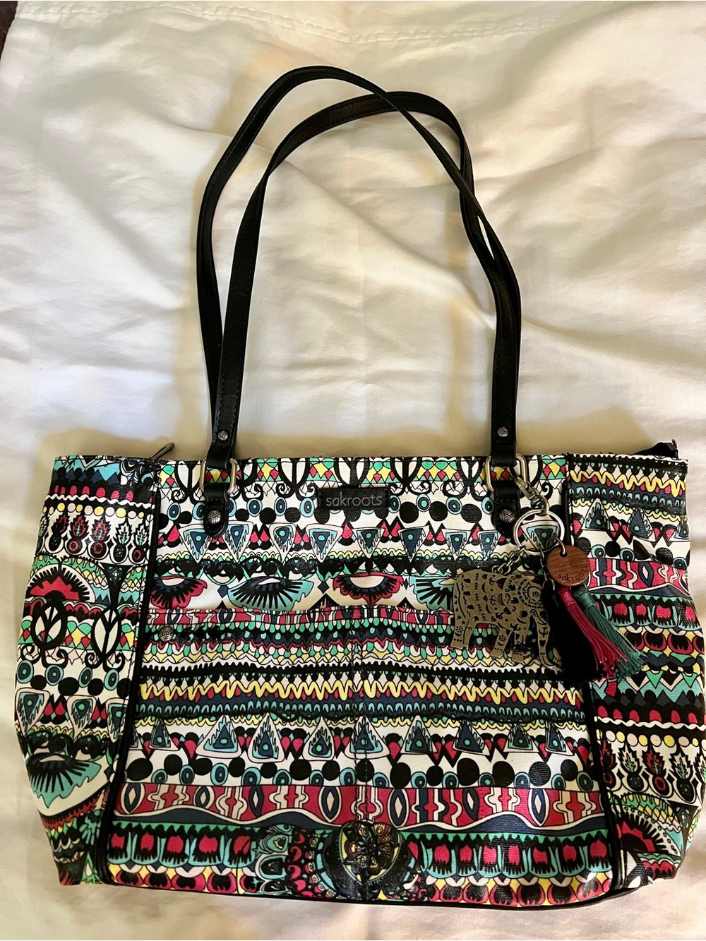 Sakroots Colorful Aztec Print Tote with Black Straps
